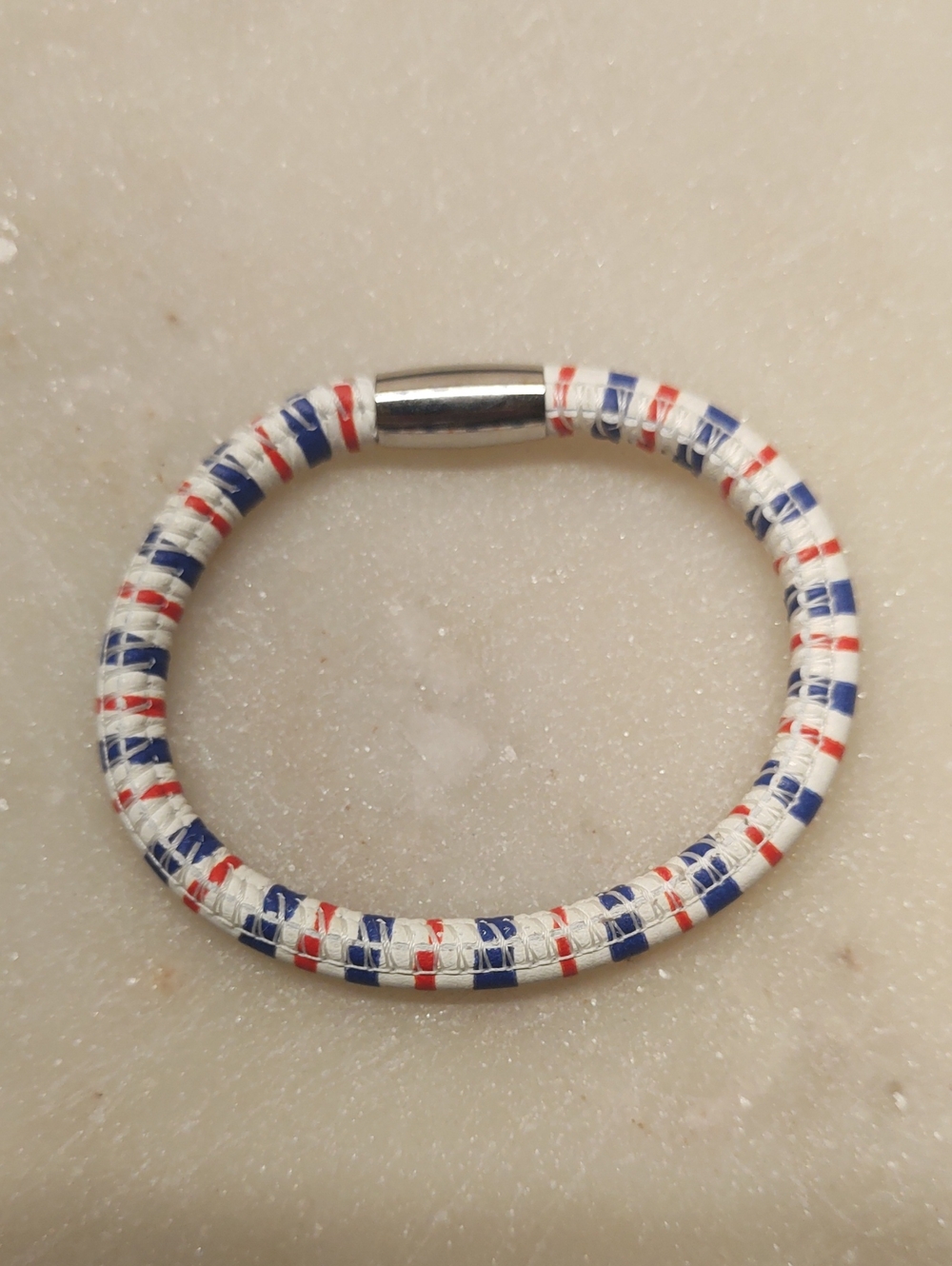 Brighton Woodstock Charm Bracelet White/Blue/Red Stripes Genuine Leather - Picture 4 of 7